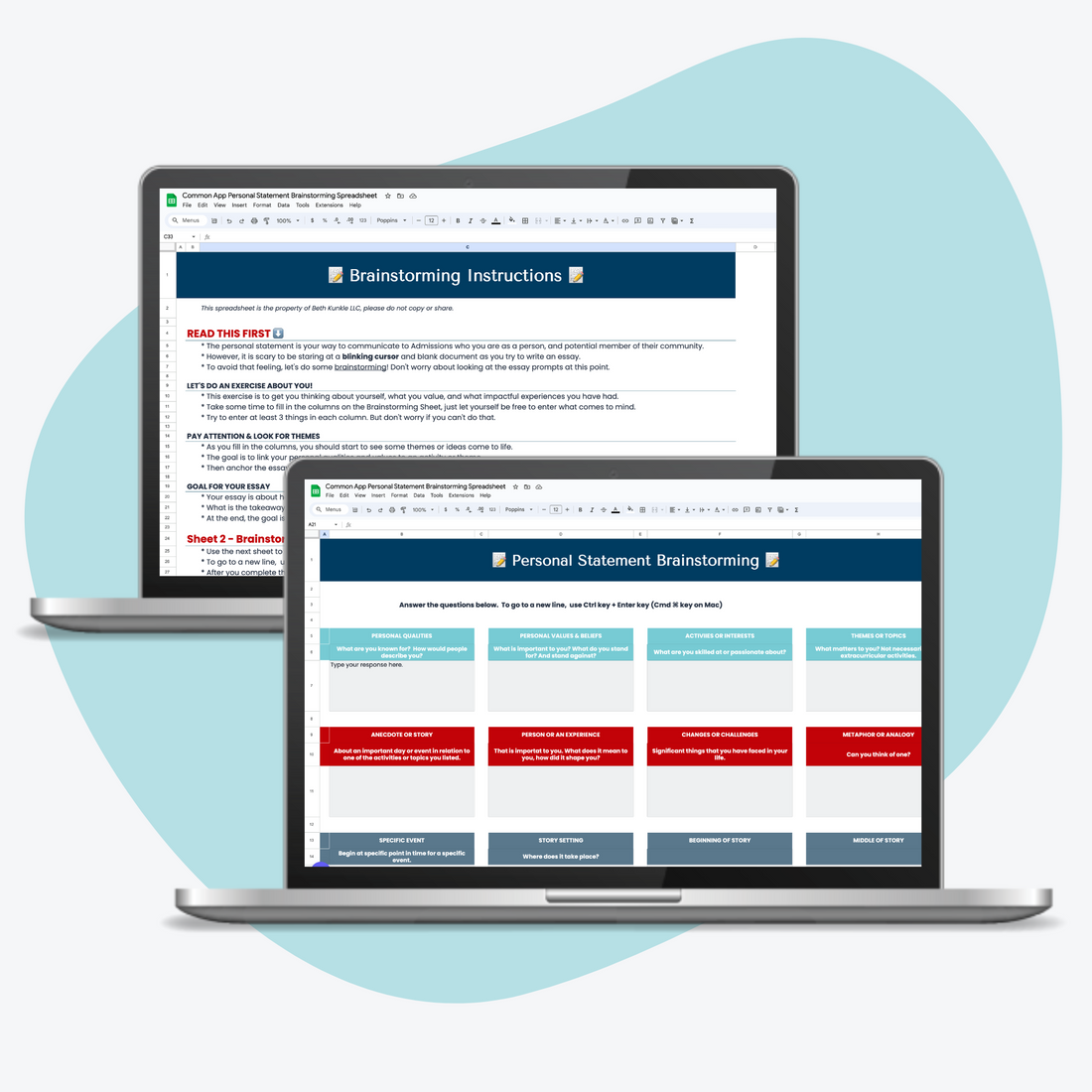 Common App Personal Statement Brainstorming Spreadsheet