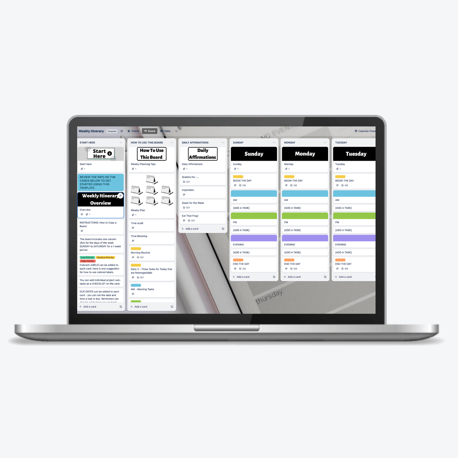 Weekly Itinerary Trello Template